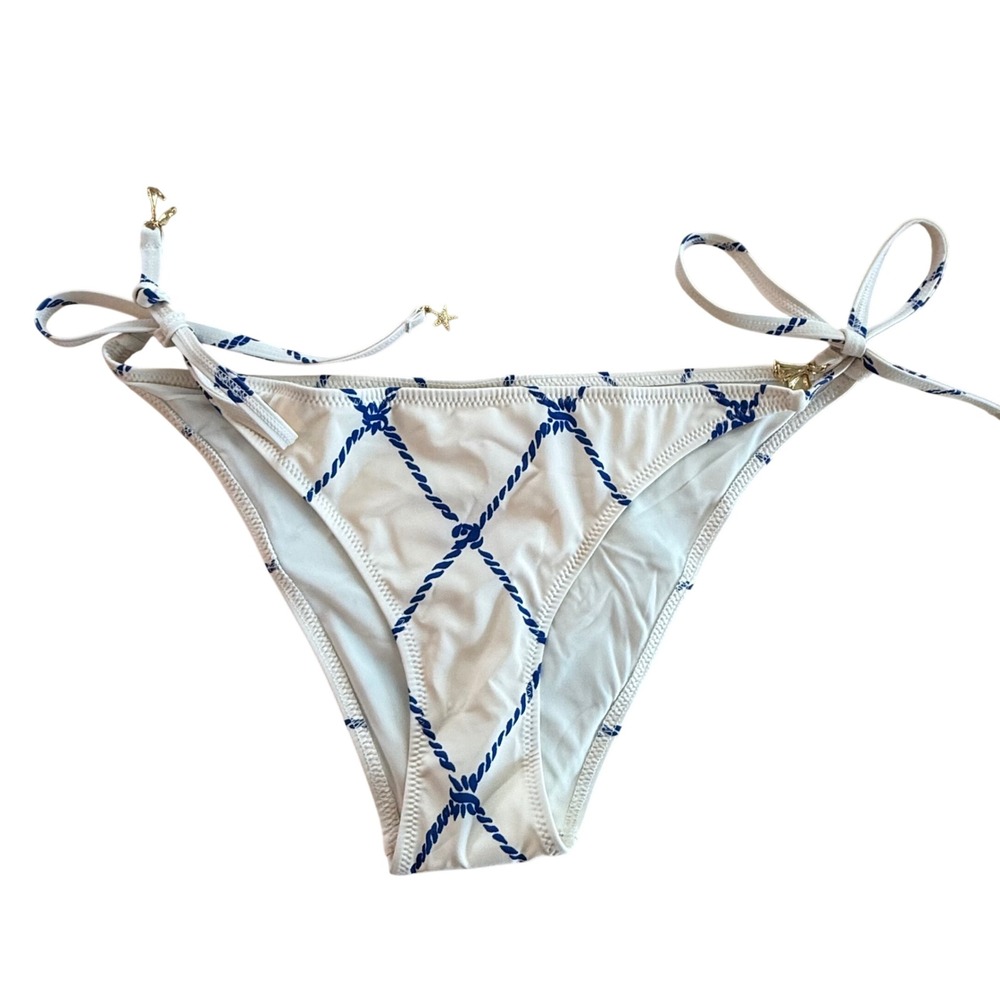 Solid & Striped Charlotte Bikini Bottom Diamond Rope White Navy Blue XL NEW